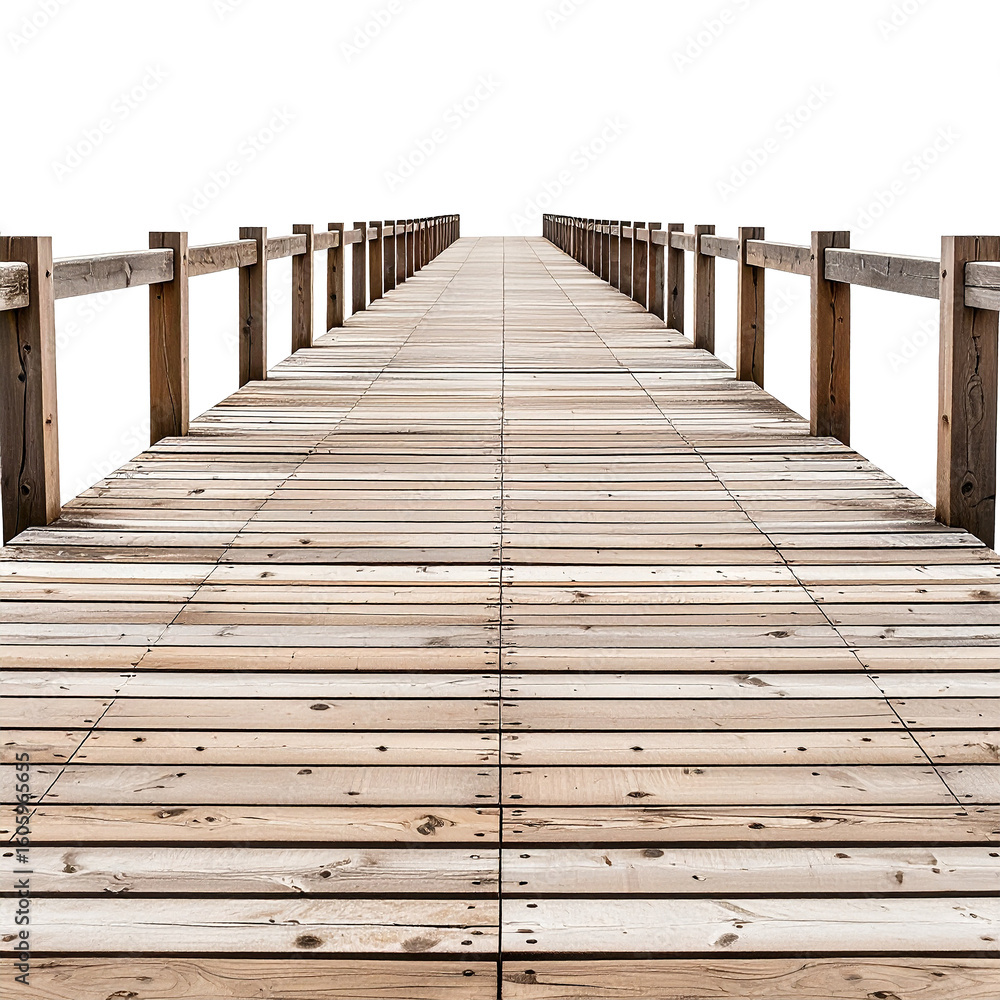 Obraz premium Wooden Pier Leading to Horizon: An inviting wooden pier extends seamlessly towards the horizon, creating a sense of journey and tranquility. The perspective draws the eye forward.