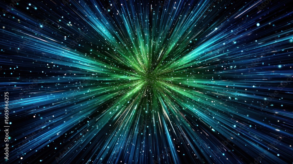 Fototapeta premium Abstract radiating light streaks on a dark background.