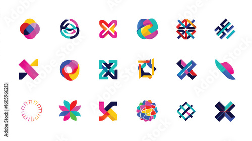 Collection of abstract colorful geometric logos and symbols.