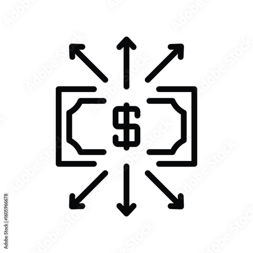 Financial Outflow Dollar Sign Surrounded by Arrows and Currency Symbols