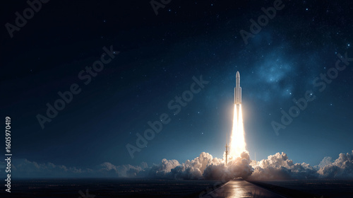 A rocket launching, a symbol of rapid growth.	A minimalist graphic of a single, sleek rocket taking off, leaving a clean trail of smoke and heading towards the stars.
