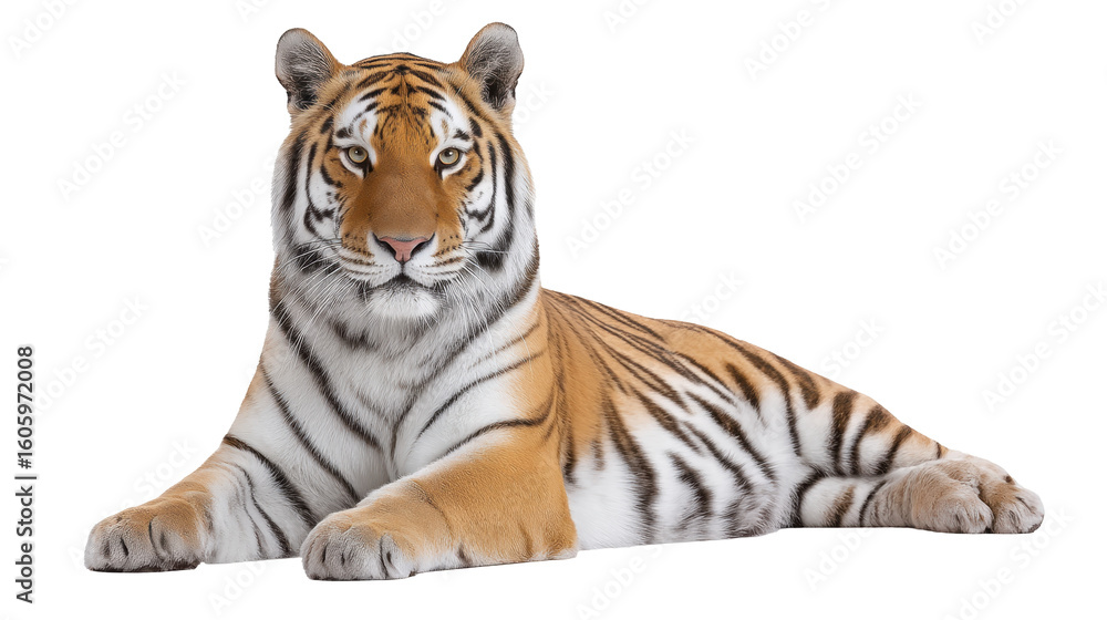 Obraz premium Tiger isolated on transparent background lying down calmly