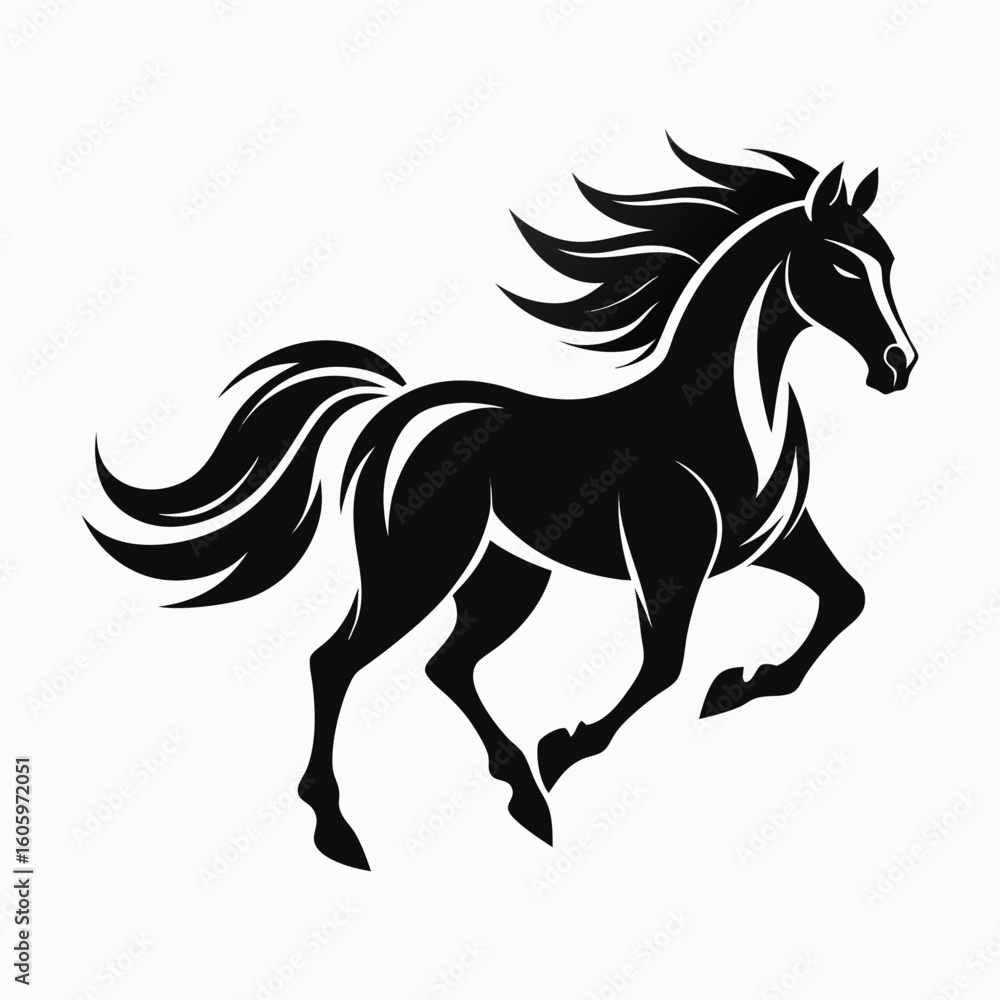 Obraz premium black horse running on white background.