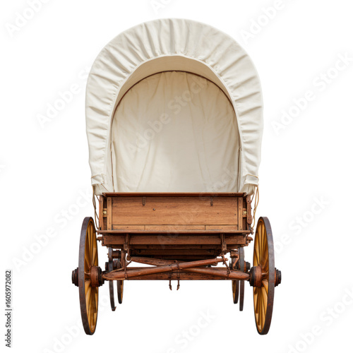 Empty Vintage Wagon with White Canopy Background