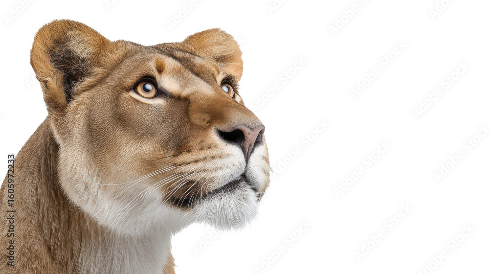 Obraz premium Lioness isolated on transparent background with focused expression