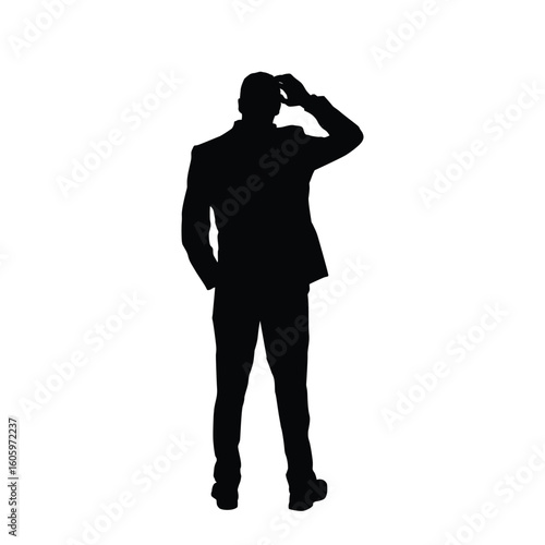 Silhouette of Businessman Scratching Head in Contemplation