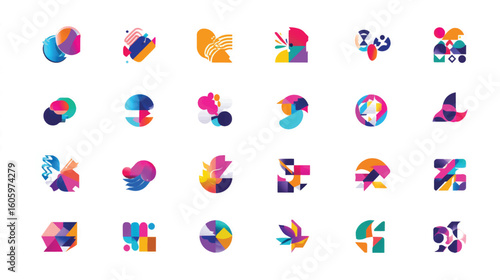 Vibrant Abstract Geometric Shapes and Icons Set.