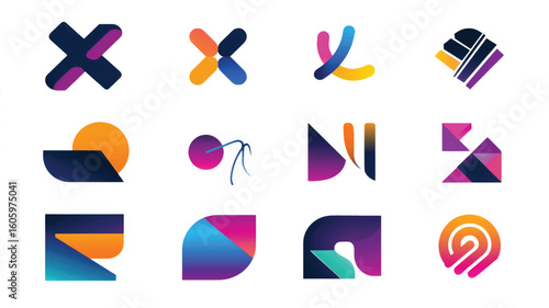 Collection of Modern Abstract Geometric Shapes and Symbols.