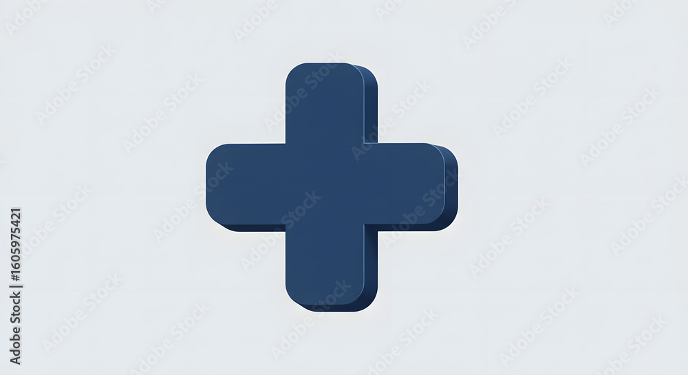 Fototapeta premium Plus Sign Icon: Blue 3D Mathematical Symbol on White