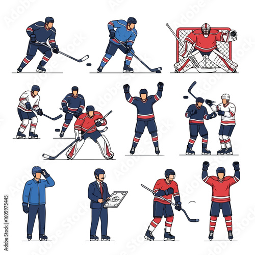 Dynamic hockey players in action: Scoring goals, celebrating victories, and teamwork