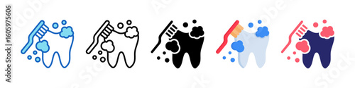 Teeth Cleaning Multiple Style Icon Set Collection.  