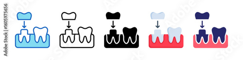 Dental Crown Multiple Style Icon Set Collection.  