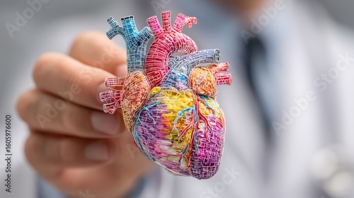 Person Holding A Colorful Pixelated 3D Model Of A Human Heart