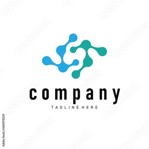 simple molecular concept of neuron logo design which is simple minimalist cell and also simple molecular structure design as silhouette and poster illustration template