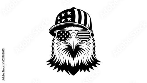 Cool eagle wearing american flag hat and sunglasses