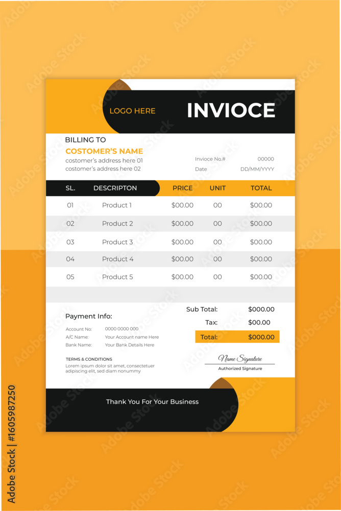 Naklejka premium Contemporary invoice format | Premium Vector