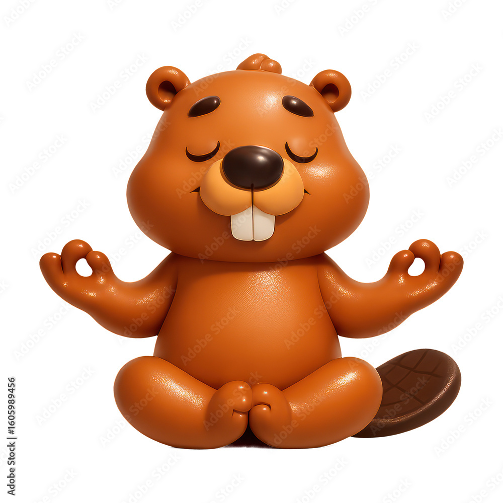 Fototapeta premium PNG Cute meditating cartoon beaver