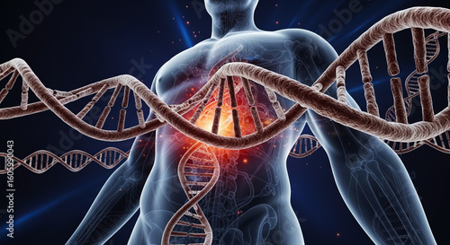 人体とDNAと染色体のイメージ