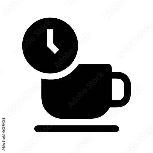 Coffee Break Icon with Clock, Time for Rest Symbol, Work Pause Illustration