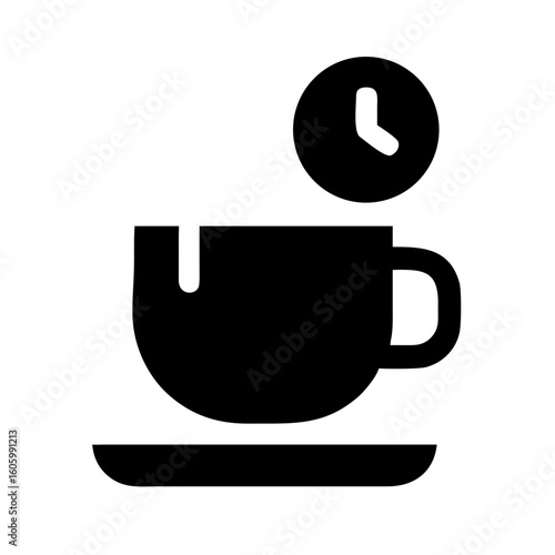 Coffee Break Icon with Clock, Time for Rest Symbol, Work Pause Illustration