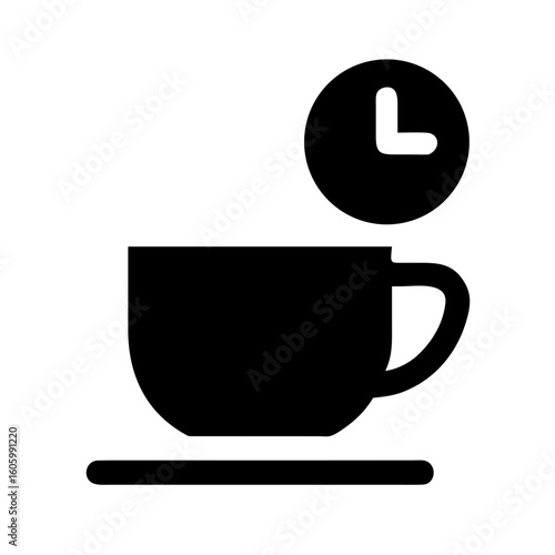 Coffee Break Icon with Clock, Time for Rest Symbol, Work Pause Illustration
