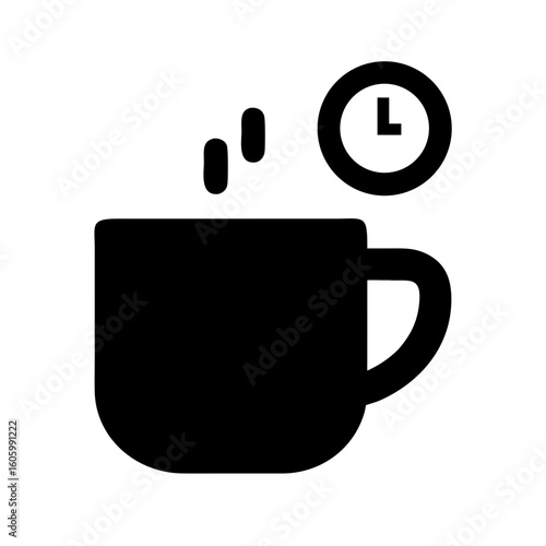 Coffee Break Icon with Clock, Time for Rest Symbol, Work Pause Illustration