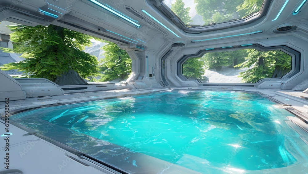 Fototapeta premium Futuristic Pool with Garden View