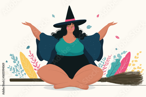 Cute fantasy cartoon style halloween witch character