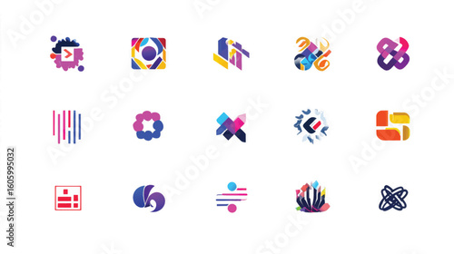 A colorful set of modern abstract symbols and icons with vibrant designs