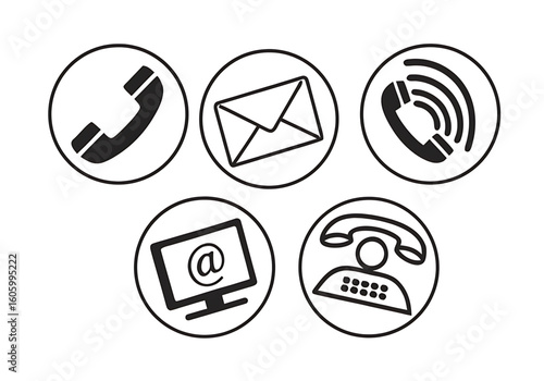 Black and White Communication Symbols: Essential Contact Icon Pack
