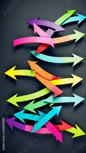 A vibrant array of arrows points in various directions creating a dynamic, modern composition.