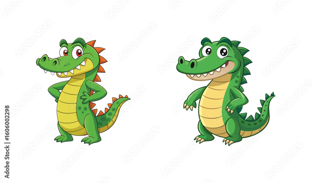 Fototapeta premium Two happy cartoon alligators standing side by side