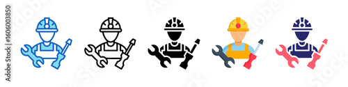 Construction Worker Multiple Style Icon Set Collection.  