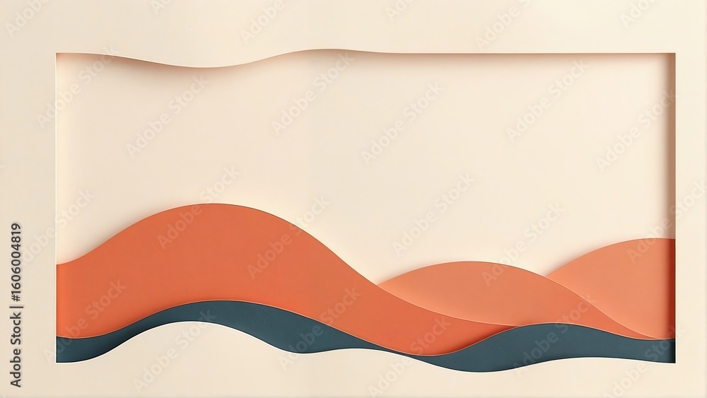 Obraz premium Abstract paper cut background with layered waves and neutral color palette design