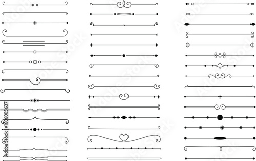 Elegant vector calligraphic design elements for a blank notebook or planner page with lines and dividers