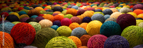 Interwoven Symphony: A Tapestry of Colorful Yarn Balls Surrounding Imagination