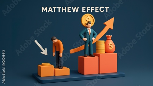 The Matthew Effect as a 3D Illustration of Financial Growth and Loss Where the Rich Get Richer While the Poor Get Poorer, Symbolizing the Wealth Gap, Capitalism, Investment Disparity, and Social Econo