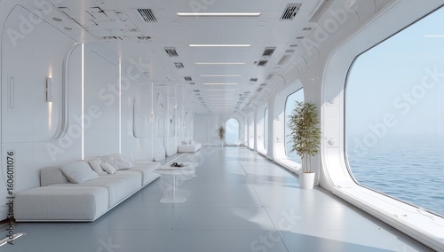 Wallpaper Mural Modern interior design with ocean view and minimalist furniture Torontodigital.ca