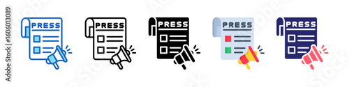 Press Release Multiple Style Icon Set Collection.  