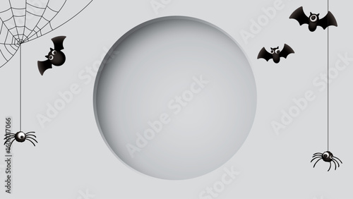 3D circle frame paper cut style with gray background in Halloween theme graphic illustration.