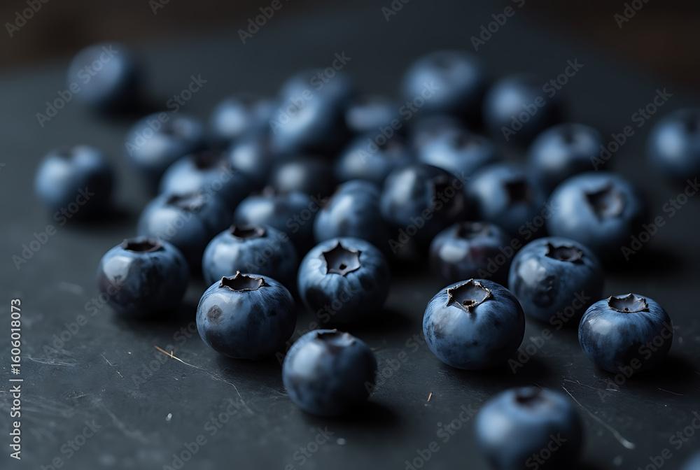 Blueberry Flatlay on Dark Background Blueberry Flatlay on Dark Background
