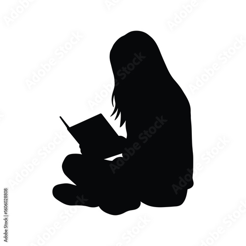 Wallpaper Mural Silhouette of a girl sitting and reading a book vector illustration black and white simple design Torontodigital.ca