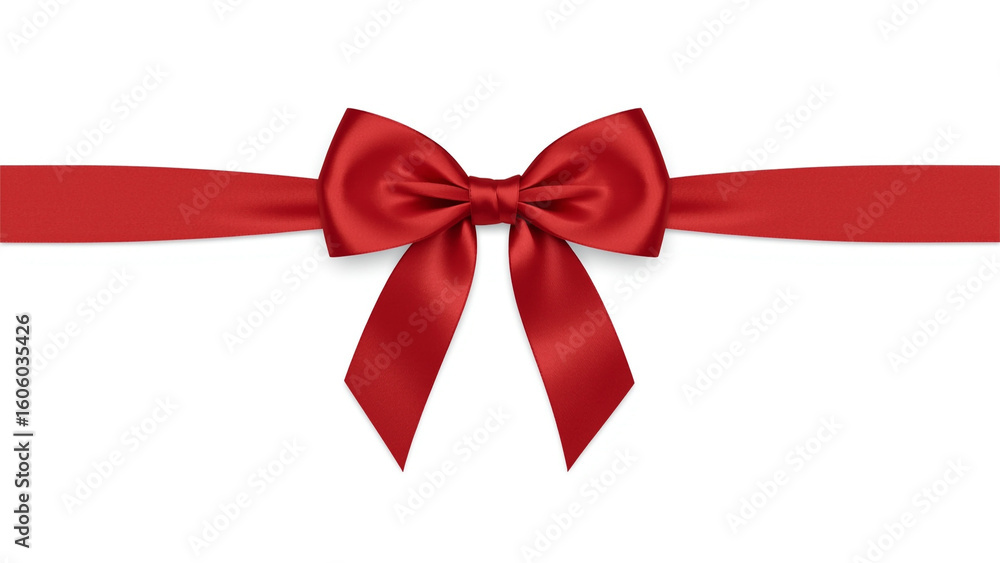 A vibrant red satin bow, perfectly tied, adorns a matching ribbon against a clean white background, creating a festive and elegant presentation. A vibrant red satin bow, perfectly tied, adorns a matching ribbon against a clean white background, creating a festive and elegant presentation.