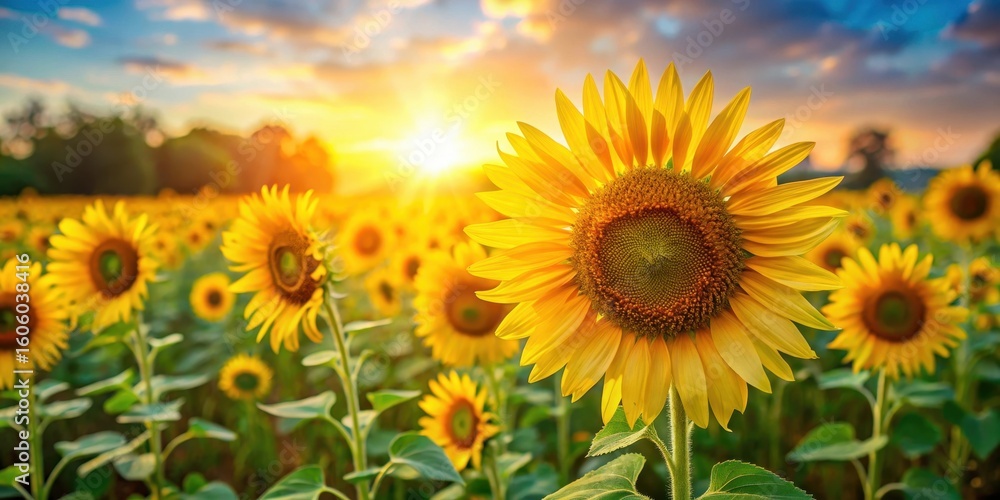 Obraz premium golden sunflowers in a lush meadow