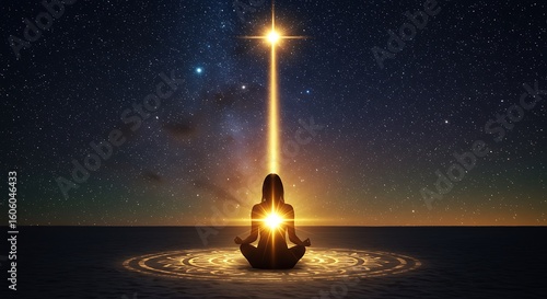 Meditating Figure with Cosmic Energy Light