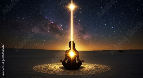 Meditating Figure with Cosmic Energy Light