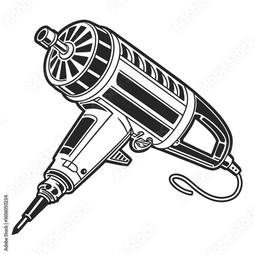 Detailed Black and White Illustration of a Soldering Iron Tool for Electronics Work