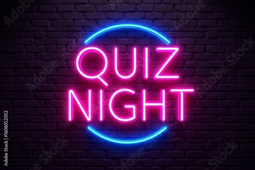 Neon sign advertising quiz night.
