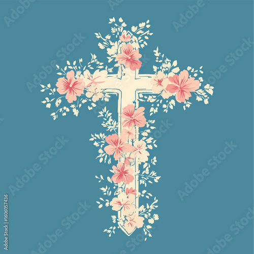 Floral christian cross isolated vector illustration