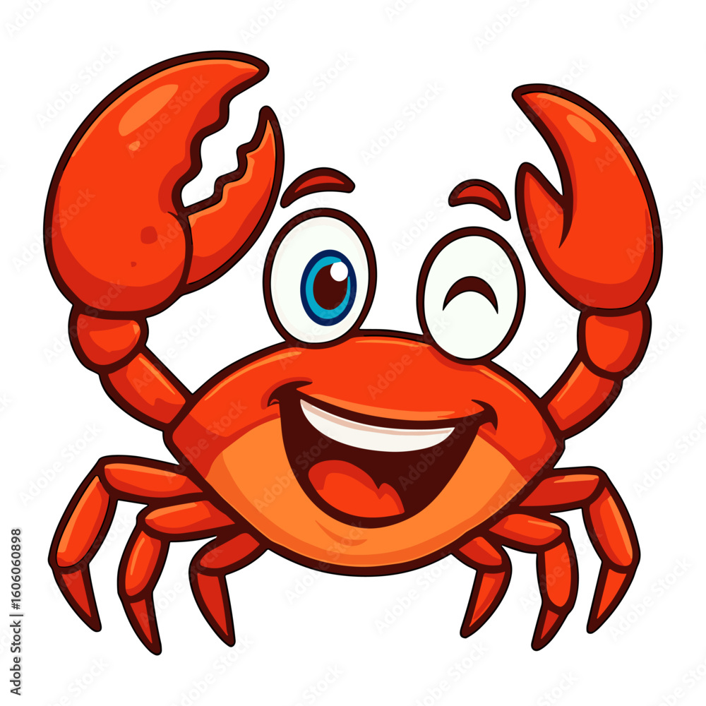 Fototapeta premium Cartoon crab winking happily with big smile